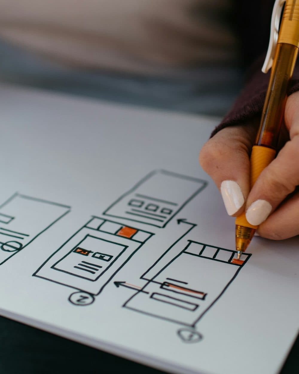 Interface wireframes sketched by hand before build